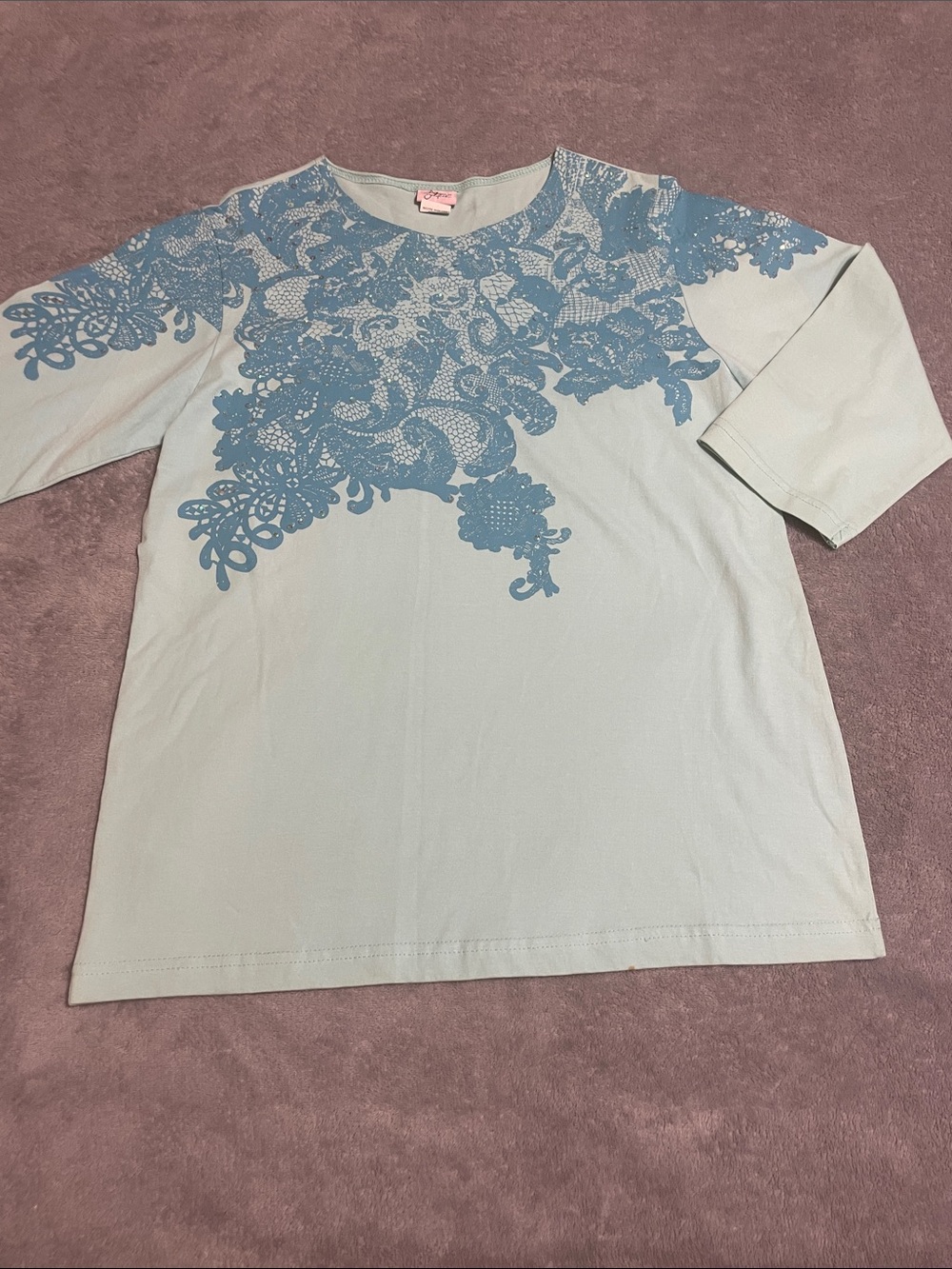Adrian Delafield Light Blue Tee with Blue Lace Floral Overlay